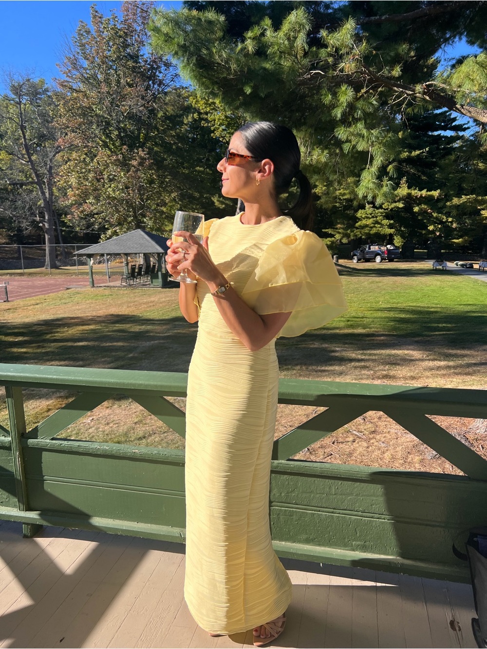 Elegant Yellow Ruffle-Sleeve Maxi Dress
